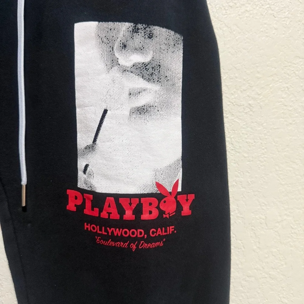 Playboy by PacSun Mens Black Graphic Sweatpant Joggers Small Boulevard of Dreams